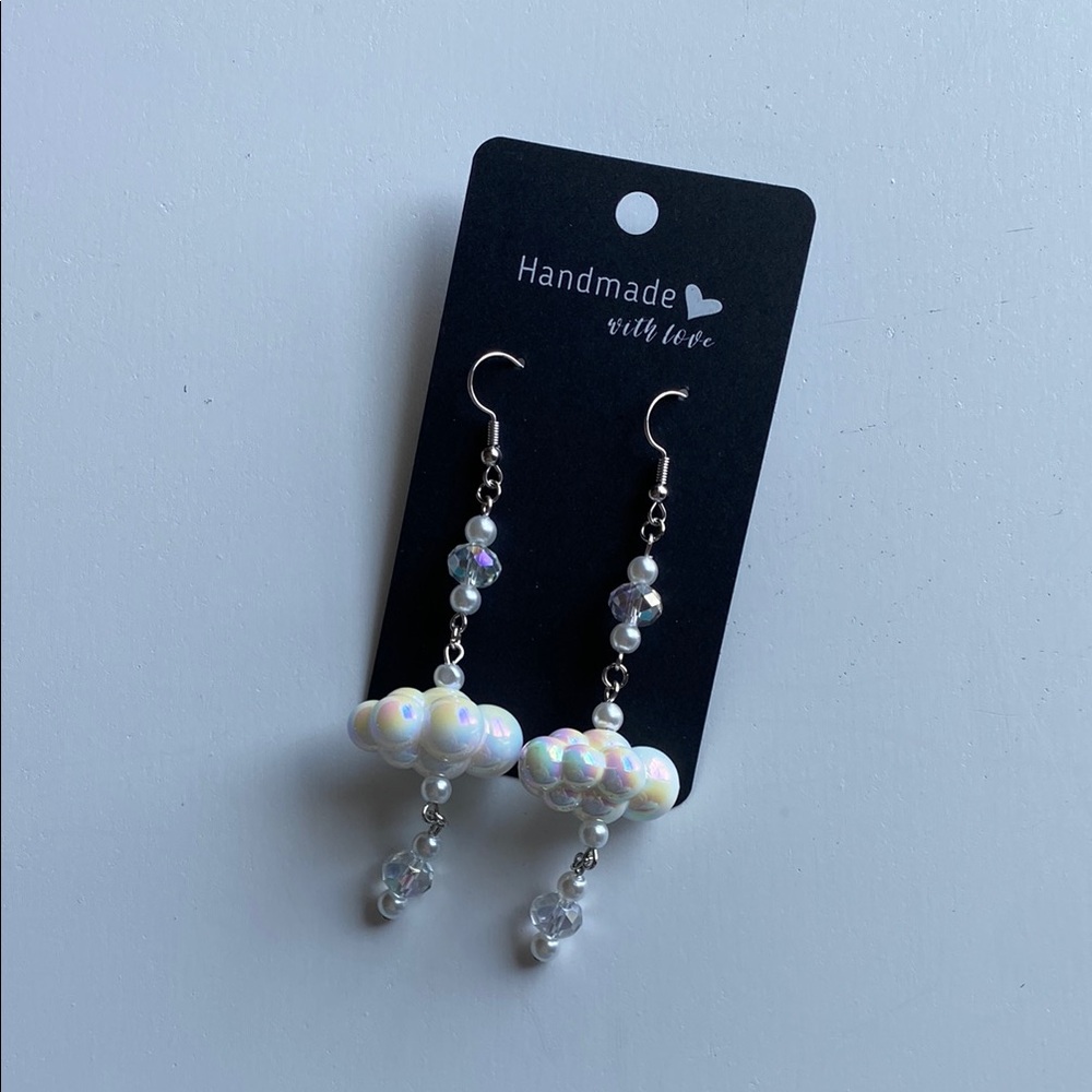 Handmade White Beaded Earrings
